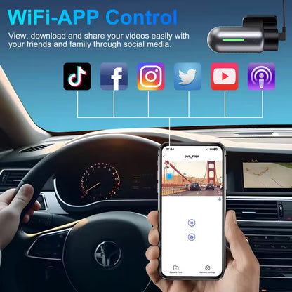 Camera Auto DVR FHD WiFi cu Night Vision, Unghi 150°, Monitorizare Parcare, Aplicație Mobilă