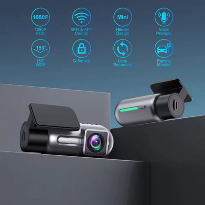 Camera Auto DVR FHD WiFi cu Night Vision, Unghi 150°, Monitorizare Parcare, Aplicație Mobilă