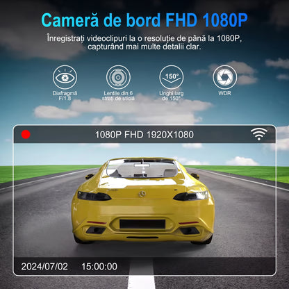 Camera Auto DVR FHD WiFi cu Night Vision, Unghi 150°, Monitorizare Parcare, Aplicație Mobilă