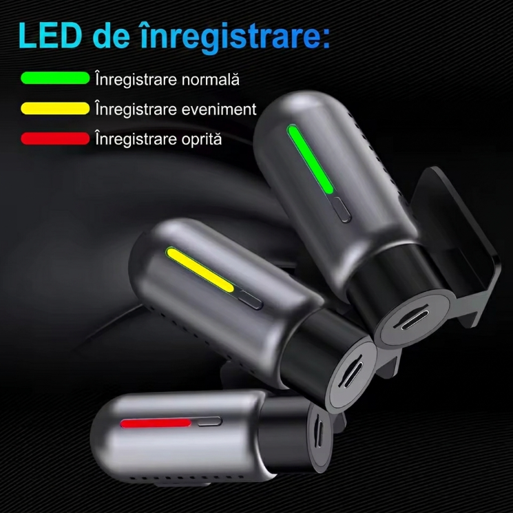 Camera Auto DVR FHD WiFi cu Night Vision, Unghi 150°, Monitorizare Parcare, Aplicație Mobilă